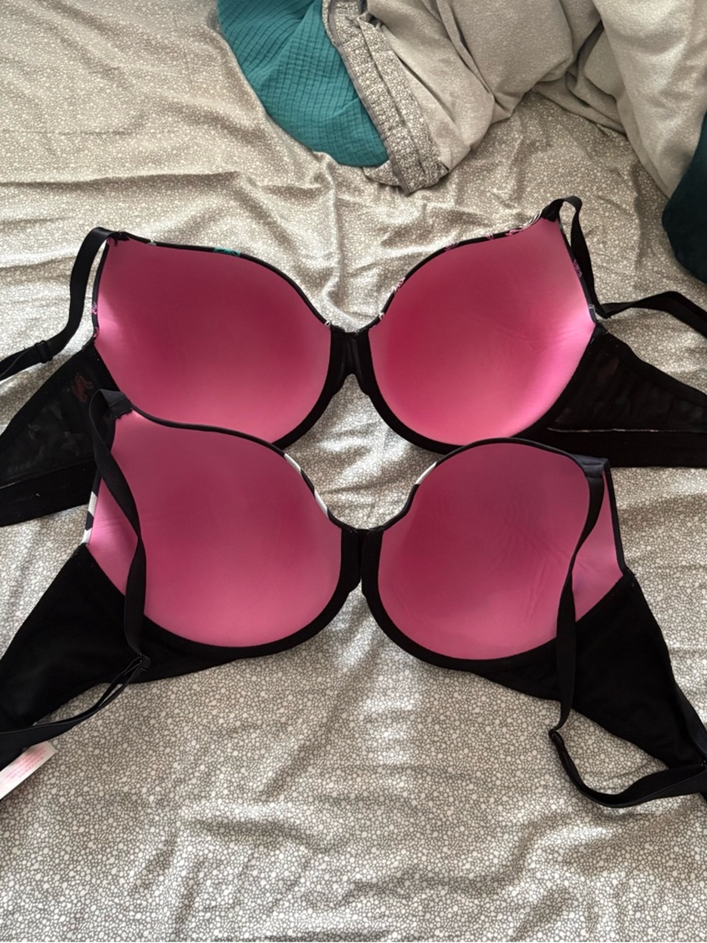 PINK Victoria's Secret Black Bras with Butterfly & Floral Prints 38DD two - Picture 4 of 4